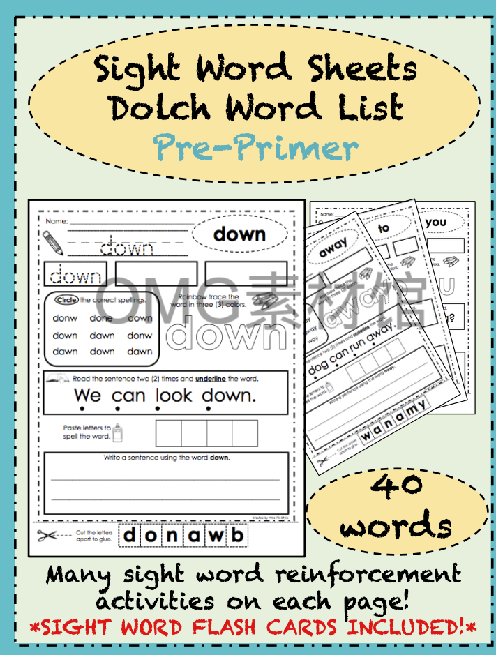 1.Sight Word Sheets Dolch Word List Pre-Primer_cover.png