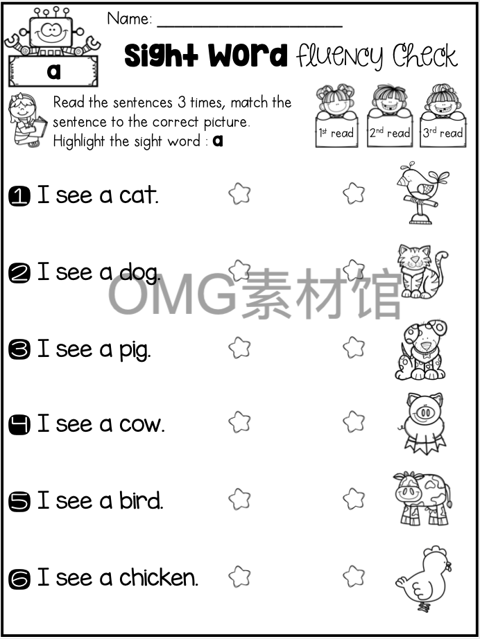 Sight Word Fluency Check (Set 1) - Pre-Primer _inside_02.png