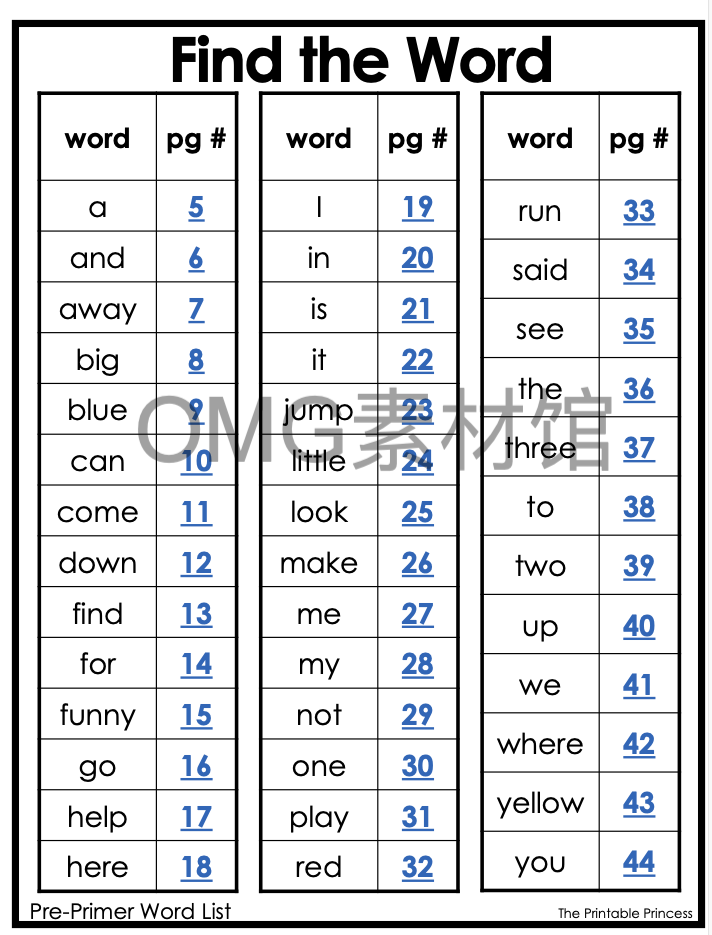1.Find the Word Dolch Sight Words：Pre-Primer_inside_01.png